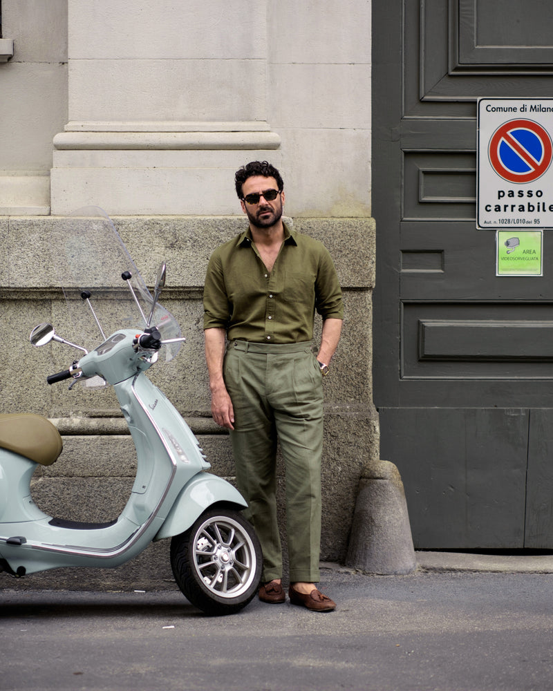 Linen Fresco Olive Green Dress Pant