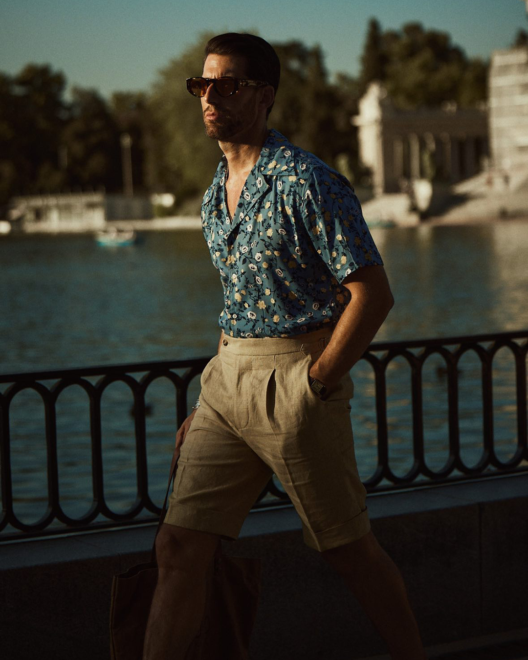 White and Yellow Flower on Light Blue Printed Shirt