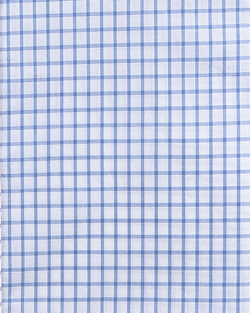 Close up view of custom check shirts for men by Luxire brembana sky blue