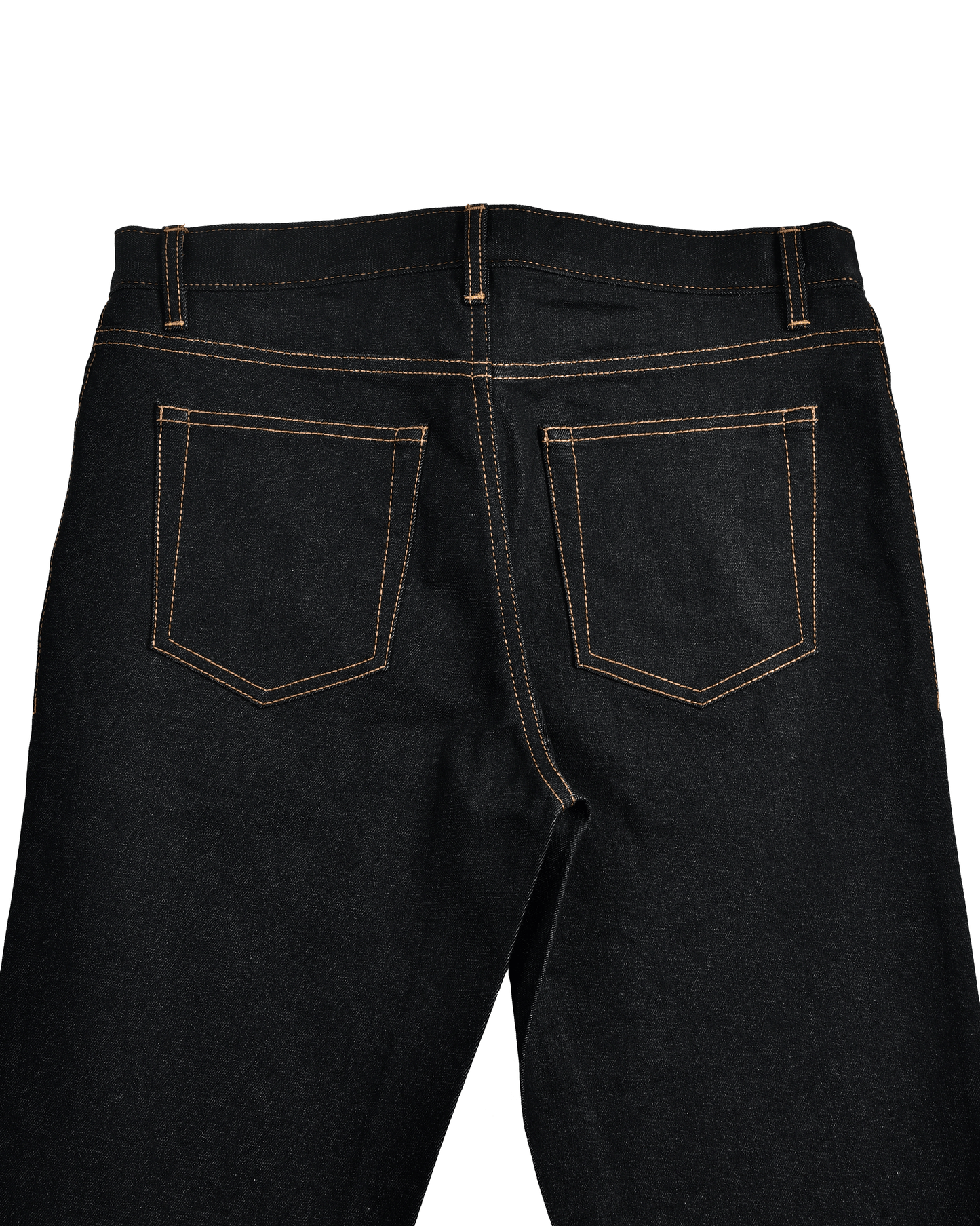Back view of raw jeans for men by Luxire in indigo