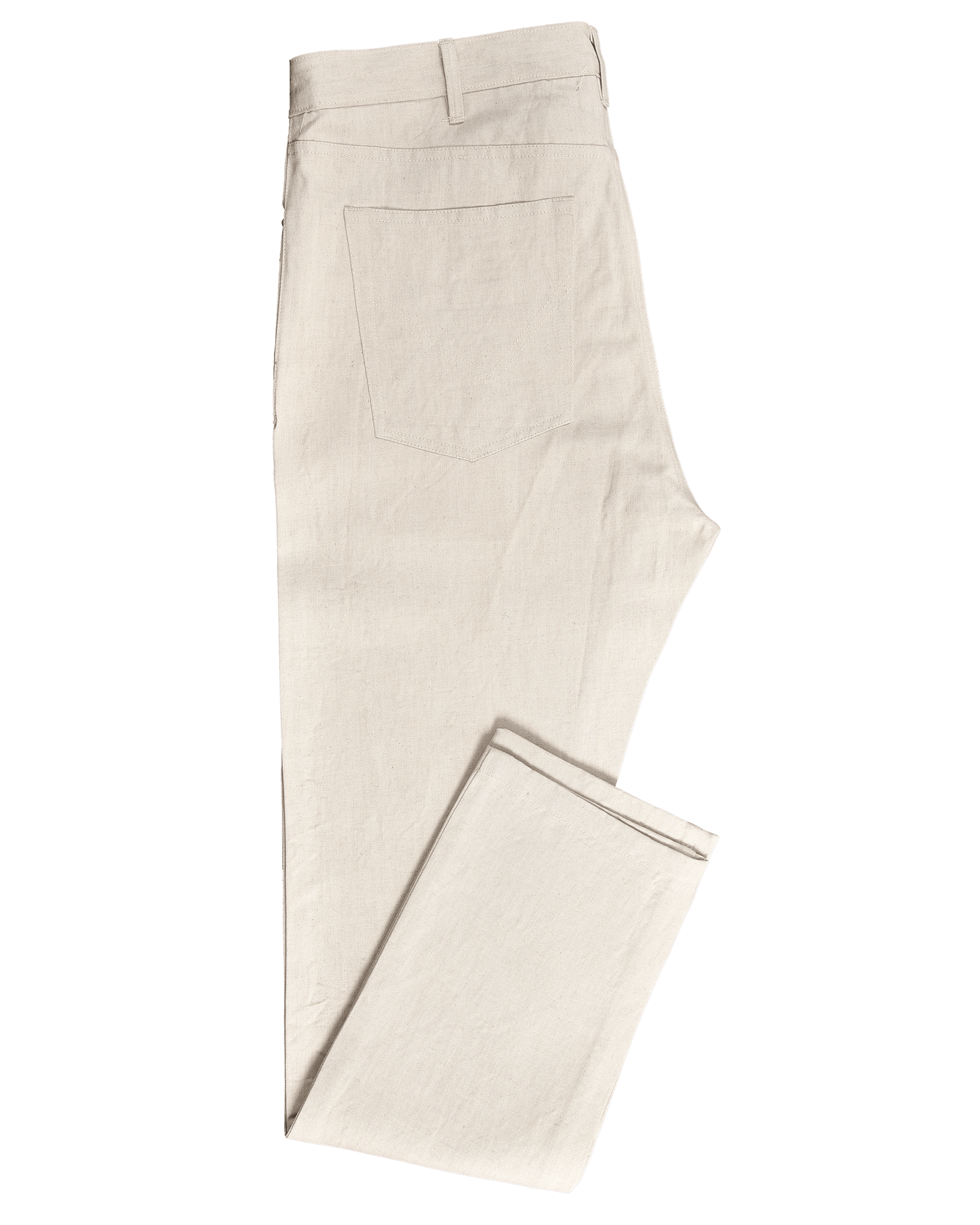 Side view of denim jeans for men by Luxire in ivory