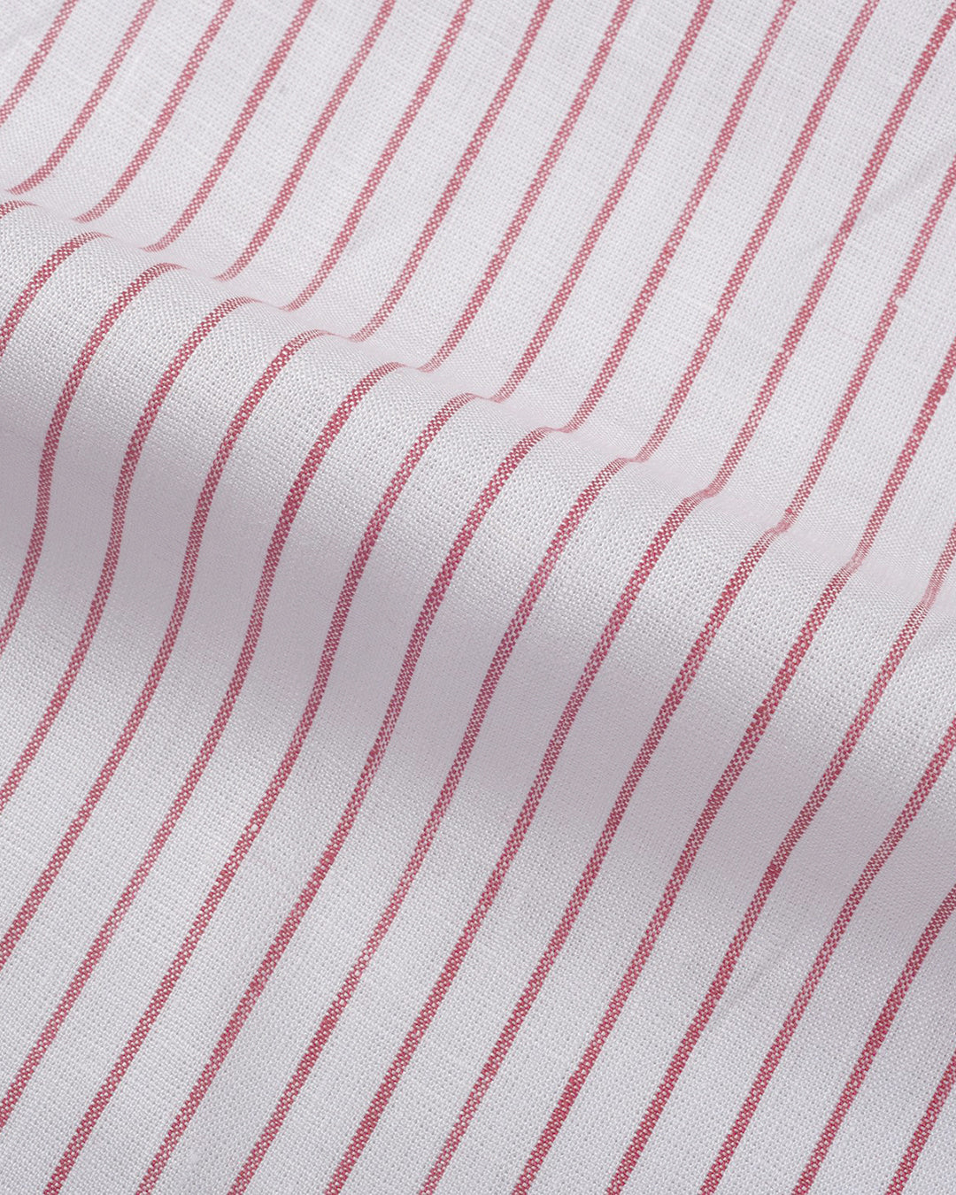 Close up of the custom linen shirt for men in white and red pinstripes by Luxire Clothing
