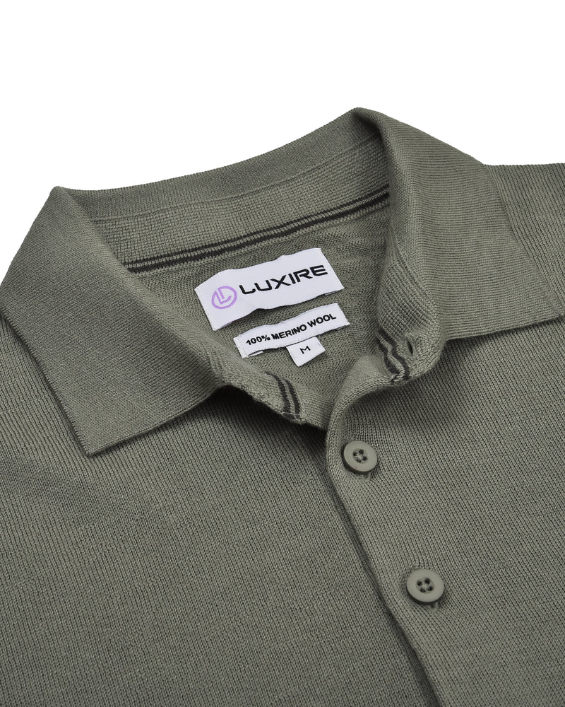 EZS Merino Wool Pale Olive Long Sleeve Polo