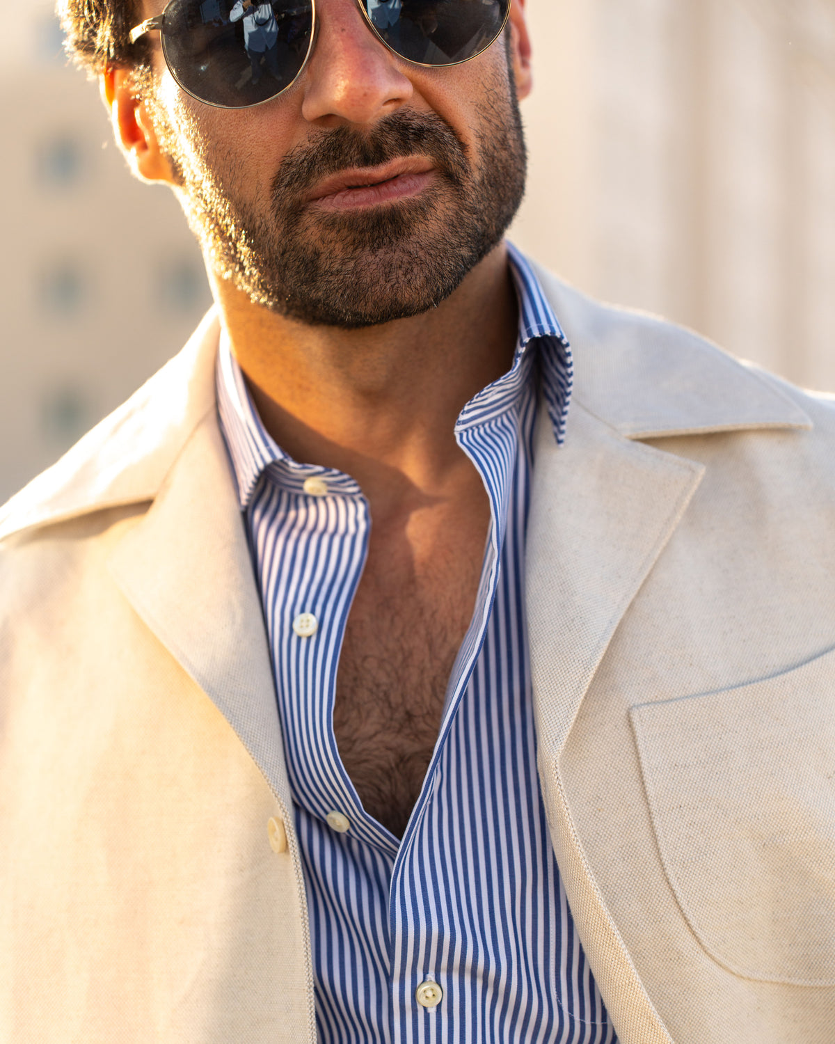 Blue Pencil Stripes on White Shirt - 6