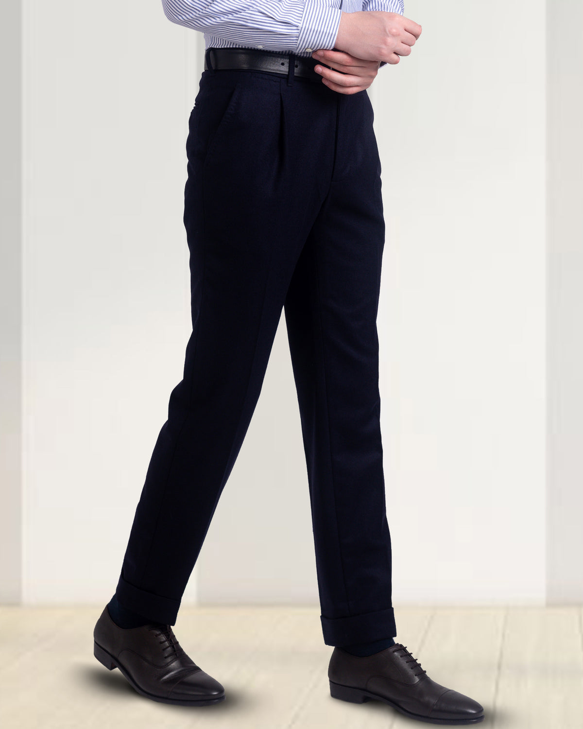Pleated Vitale Barberis Canonico Dark Navy Flannel Pant - 1
