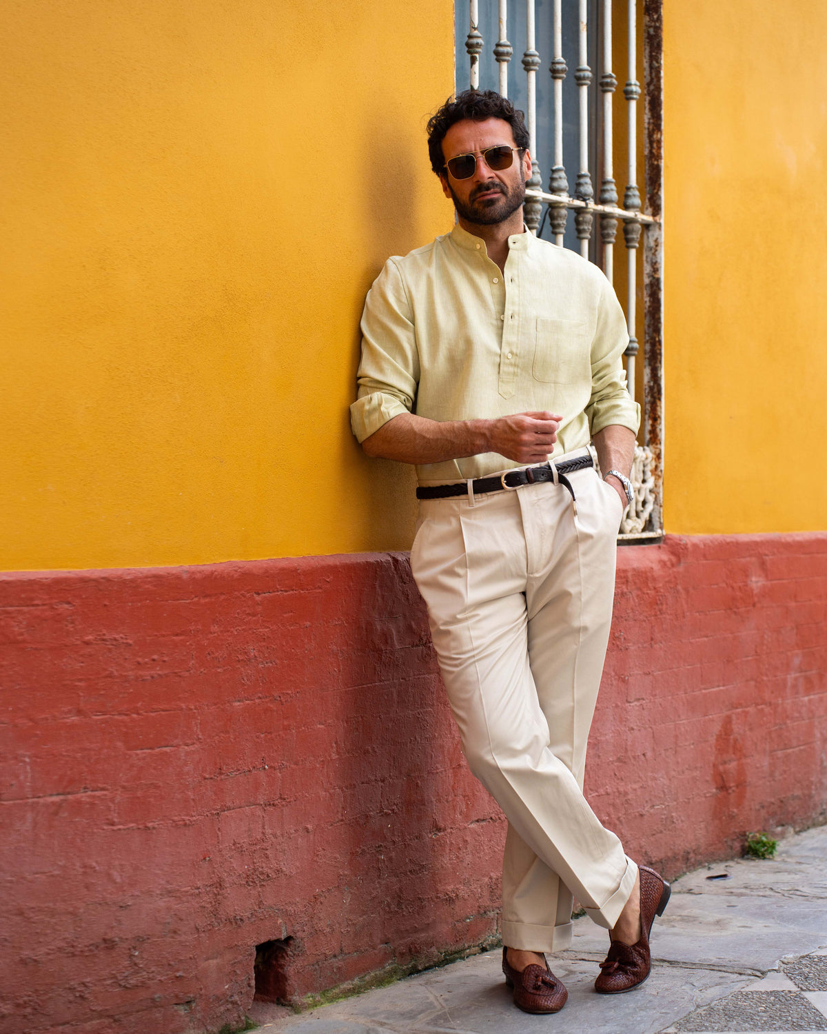 Light Olive Green Slub Linen Summer Shirt - 3