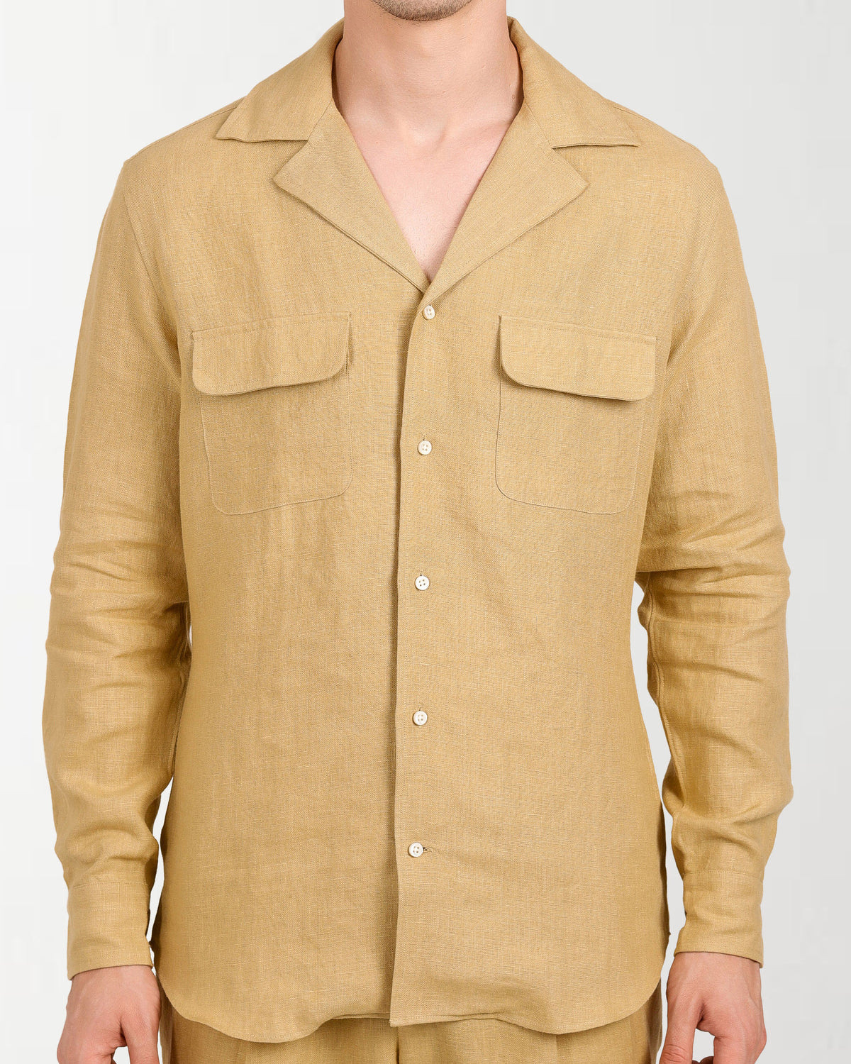 Camp Collar Shirt in Goldish Yellow Linen - 1