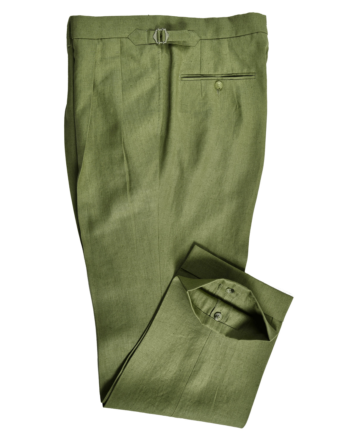 Pleated Fern Green Linen Dress Pant - 5