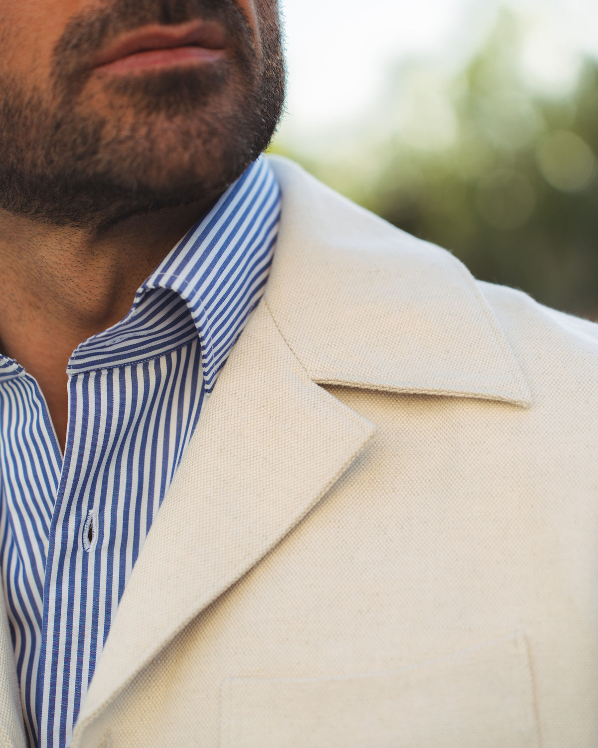 Blue Pencil Stripes on White Shirt - 12