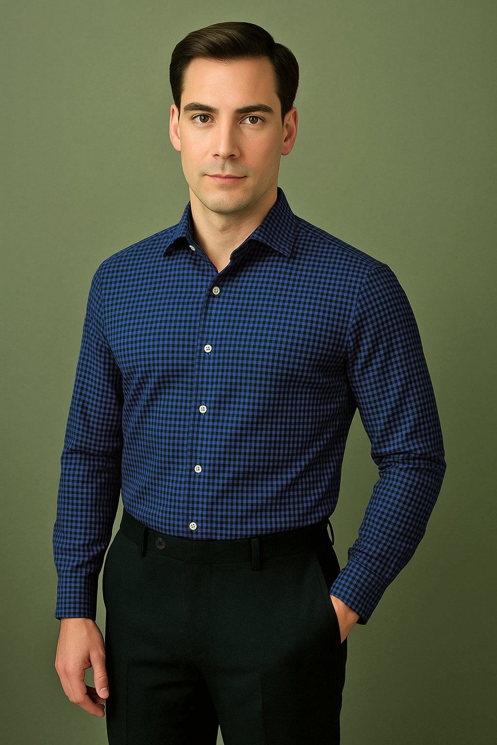 Navy Black Small Gingham Twill - 1