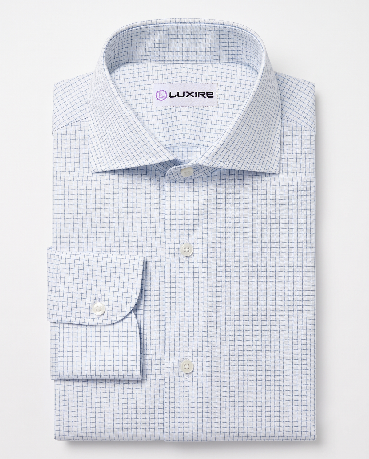 Nevron Wrinkle-Resistant Blue Graph Checks on White Twill Shirt - 6
