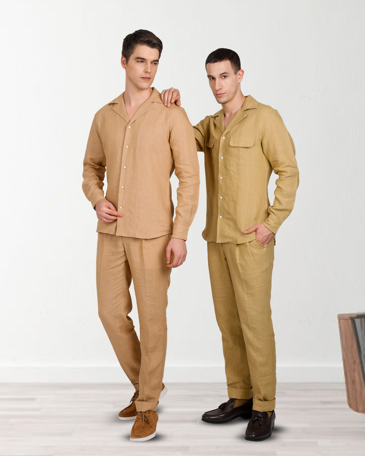 Camp Collar Shirt in Goldish Yellow Linen - 7