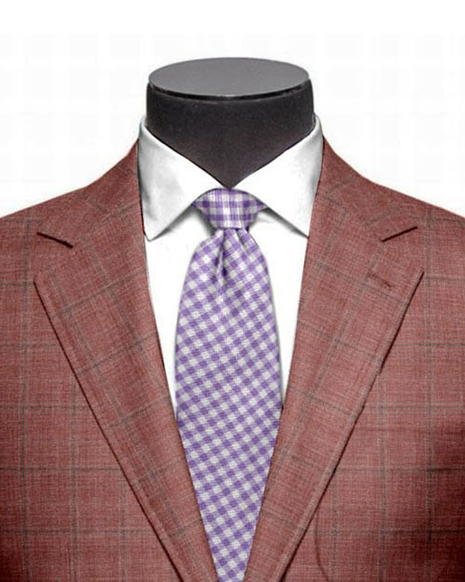 EThomas Dark Salmon Pink Windowpane Checks Jacket - 2