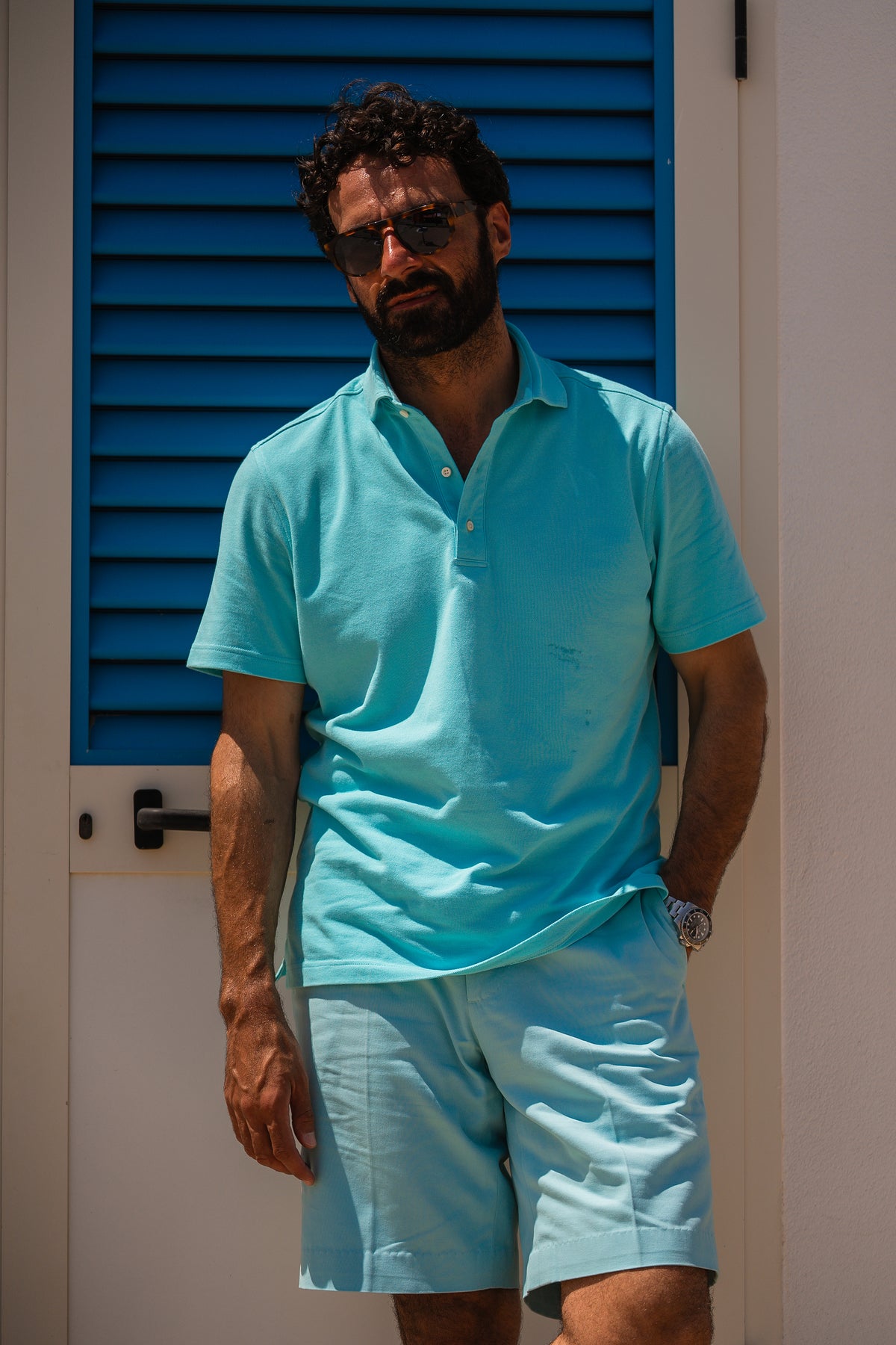 Electric Blue Cotton Twill Shorts - 3