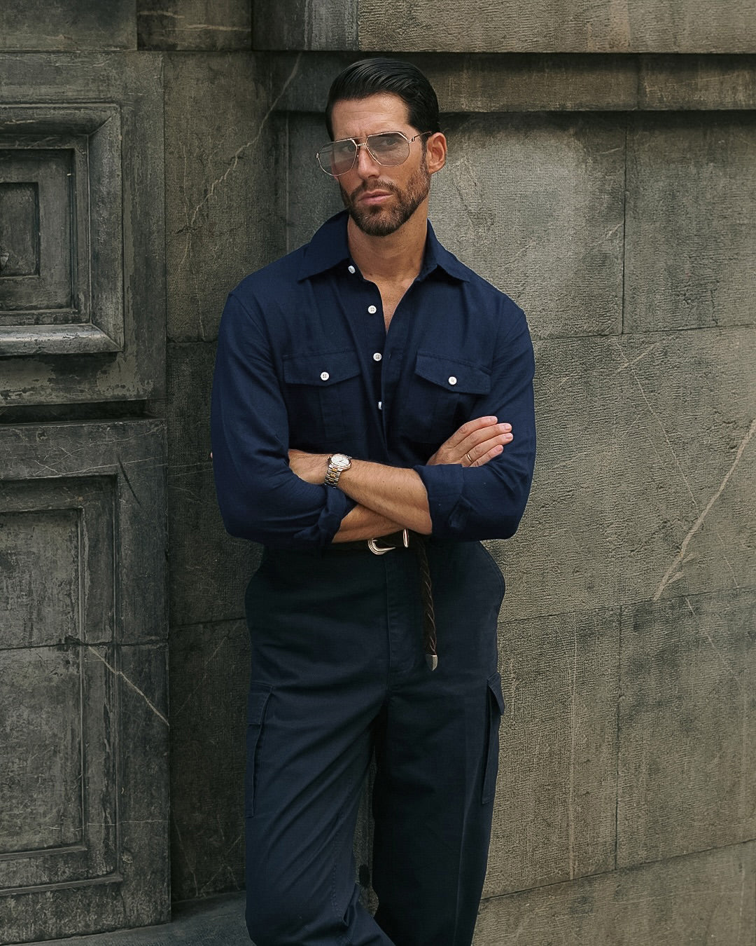 Navy Blue Linen Summer Shirt