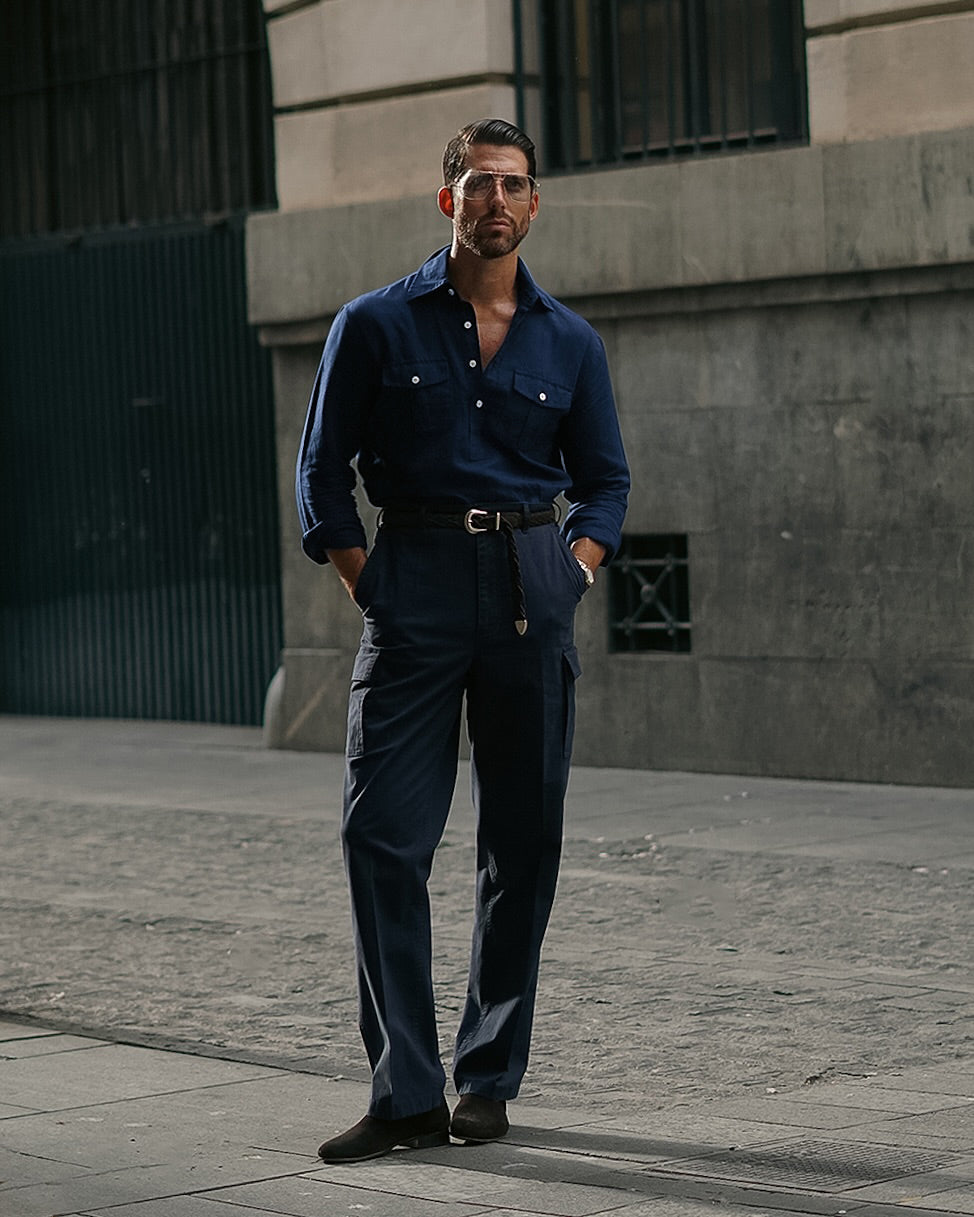 Navy Blue Linen Summer Shirt