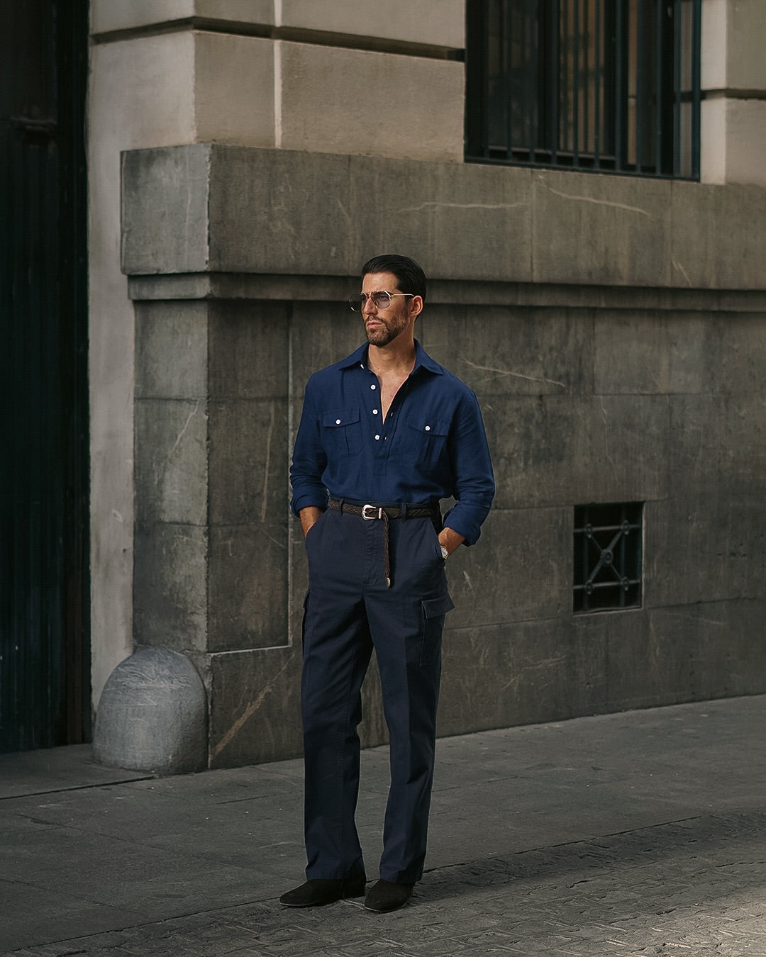 Navy Blue Linen Summer Shirt