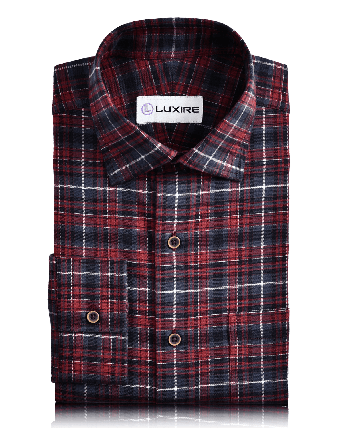 Maroon Grey Tattersall Flannel Work Shirt - 1