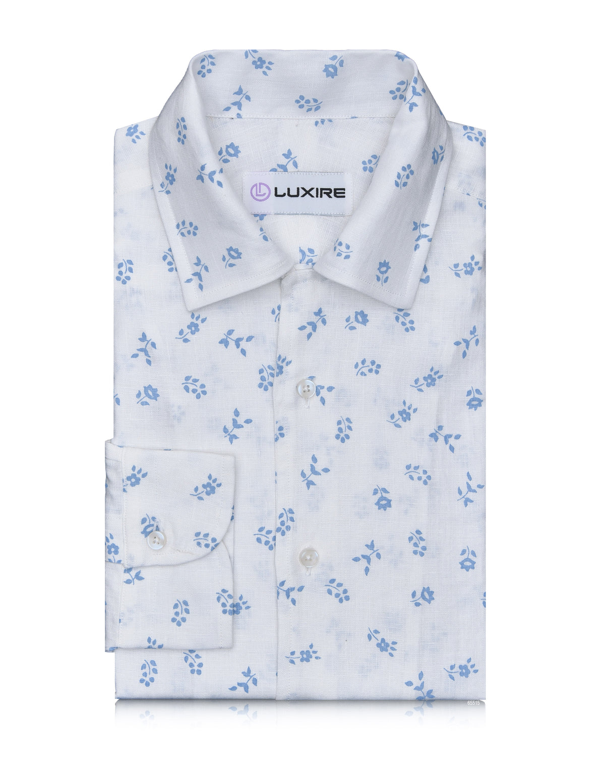 Linen: Pale Blue Printed Leaves On White - 1