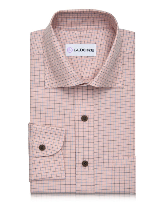 Blue Black Tattersall Checks On Peach