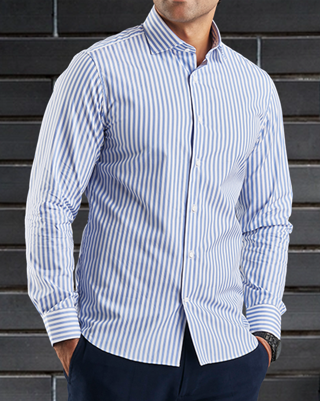 Brembana Blue White Bengal Stripes Shirt - 1