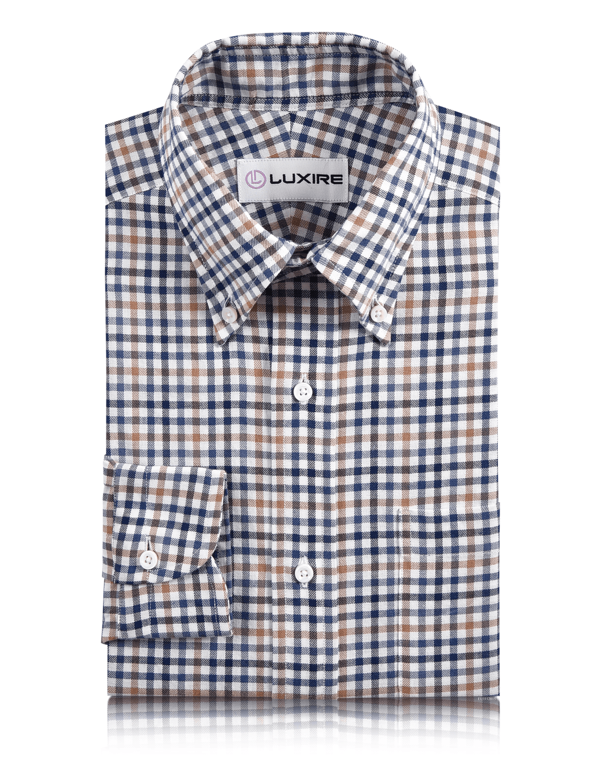 Blue White Brown Small Checks Twill - 1