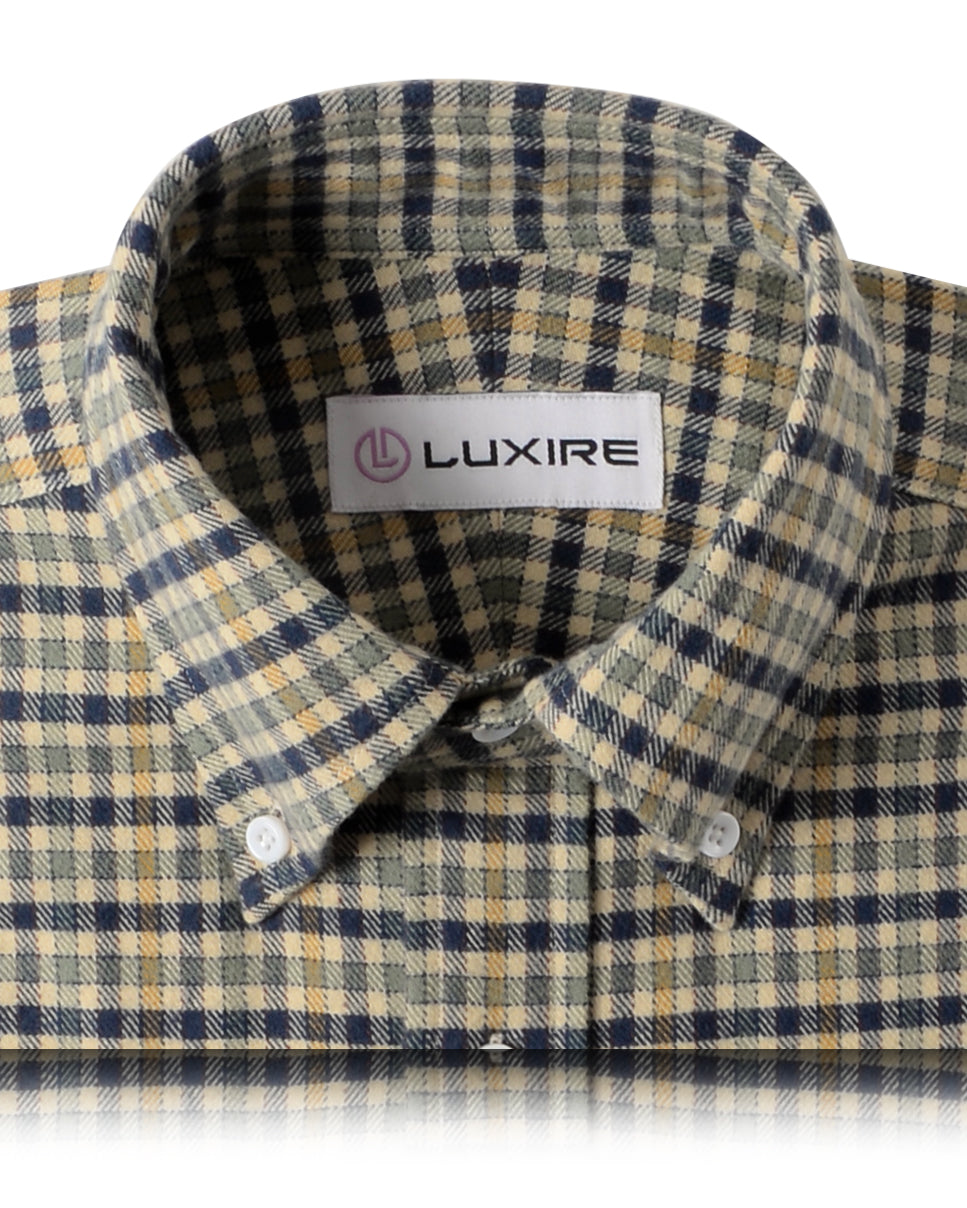 Navy Green Tattersall On Beige Flannel Shirt - 2