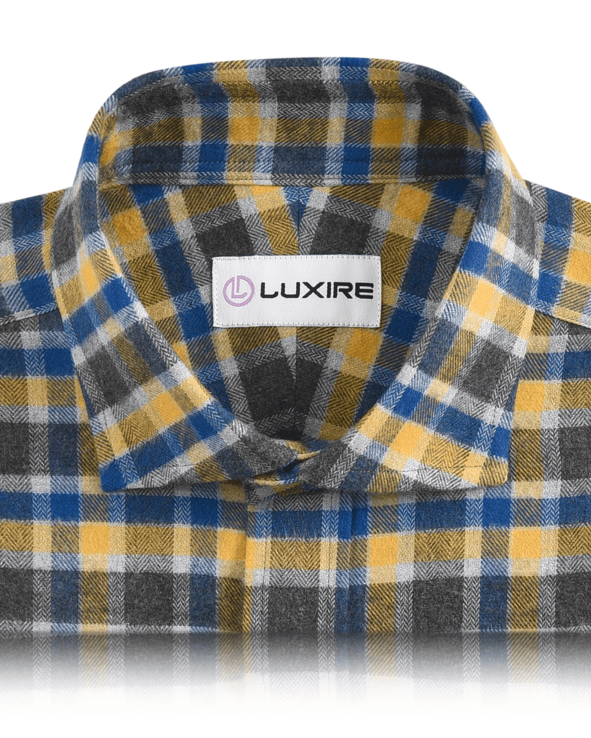 Flannel: Yellow Blue Grey Herringbone Checks Shirt - 2