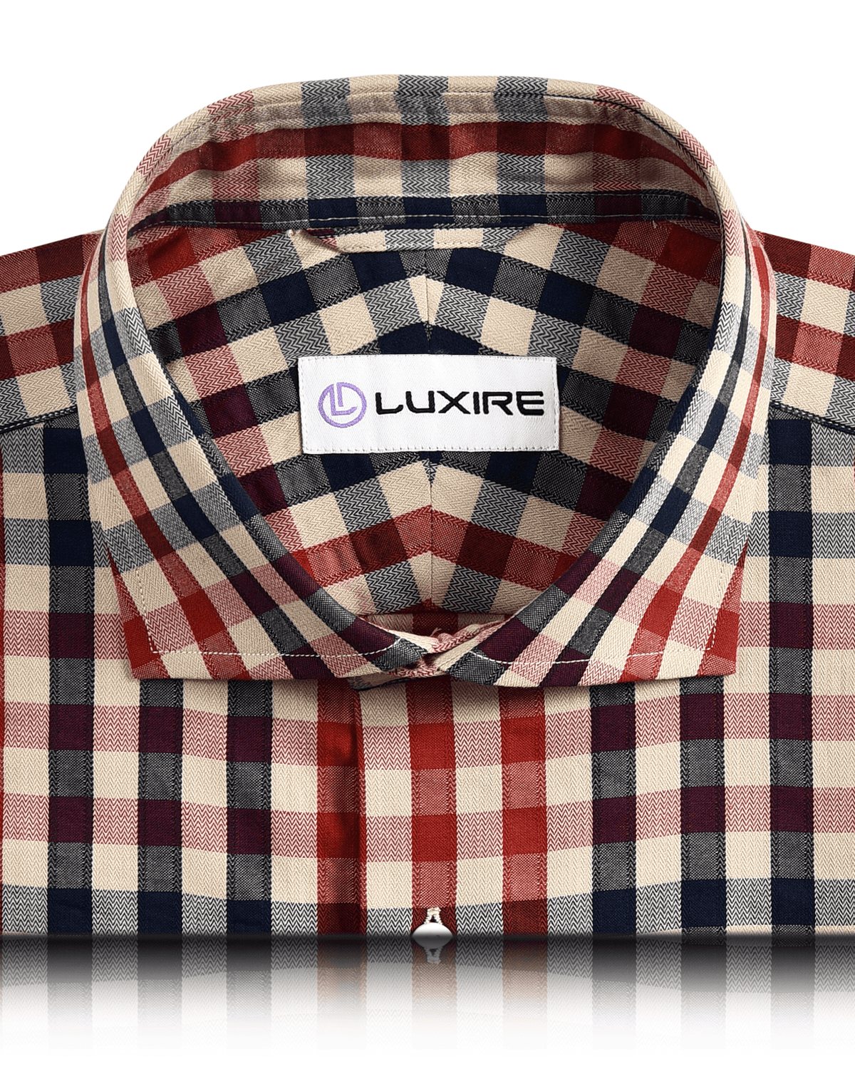 Checks: Red Navy Macro Gingham Herringbone Shirt - 2
