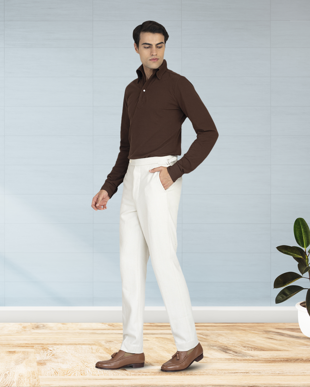 Cream Wool Flannel Pant - 3