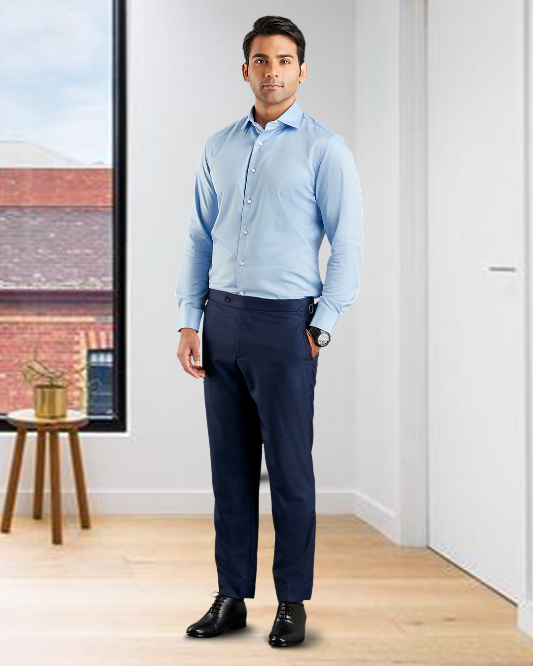 Drago: Super 160s Navy Prince of Wales Checks Dress Pant - 4