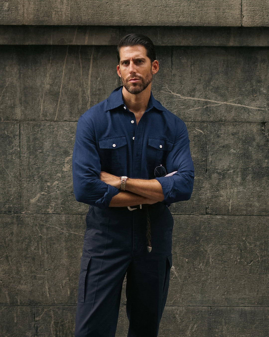 Navy Blue Linen Summer Shirt