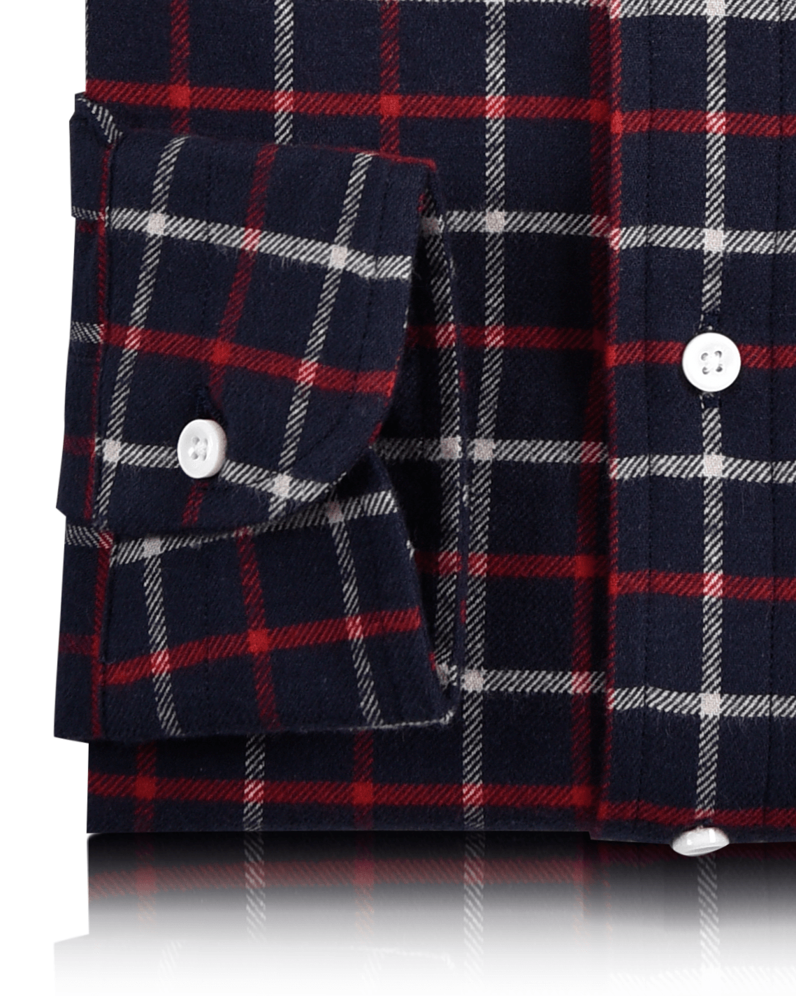 Red White on Navy Tattersall Twill Flannel Work Shirt - 3