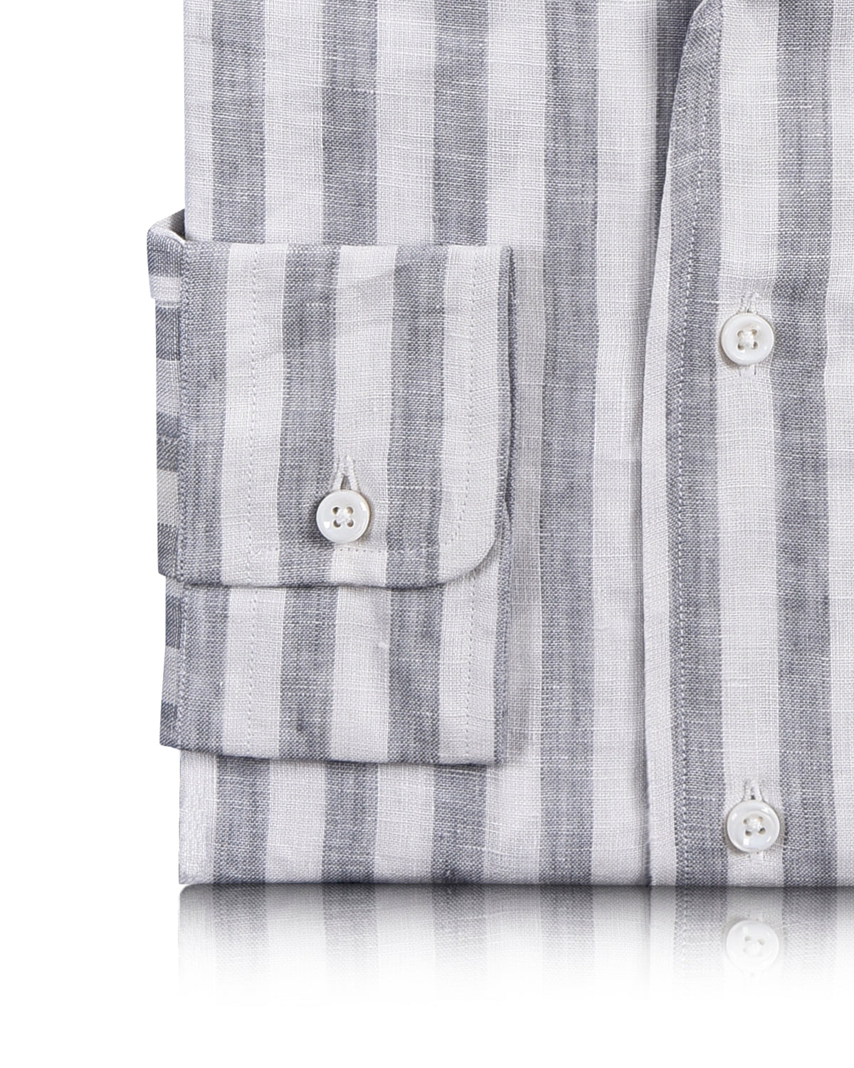 Linen: Grey Tape Stripes On White Shirt - 3