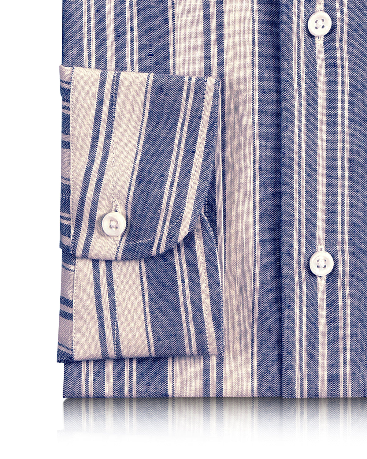 Linen Cotton: Oxford Ecru Indigo Stripes - 3