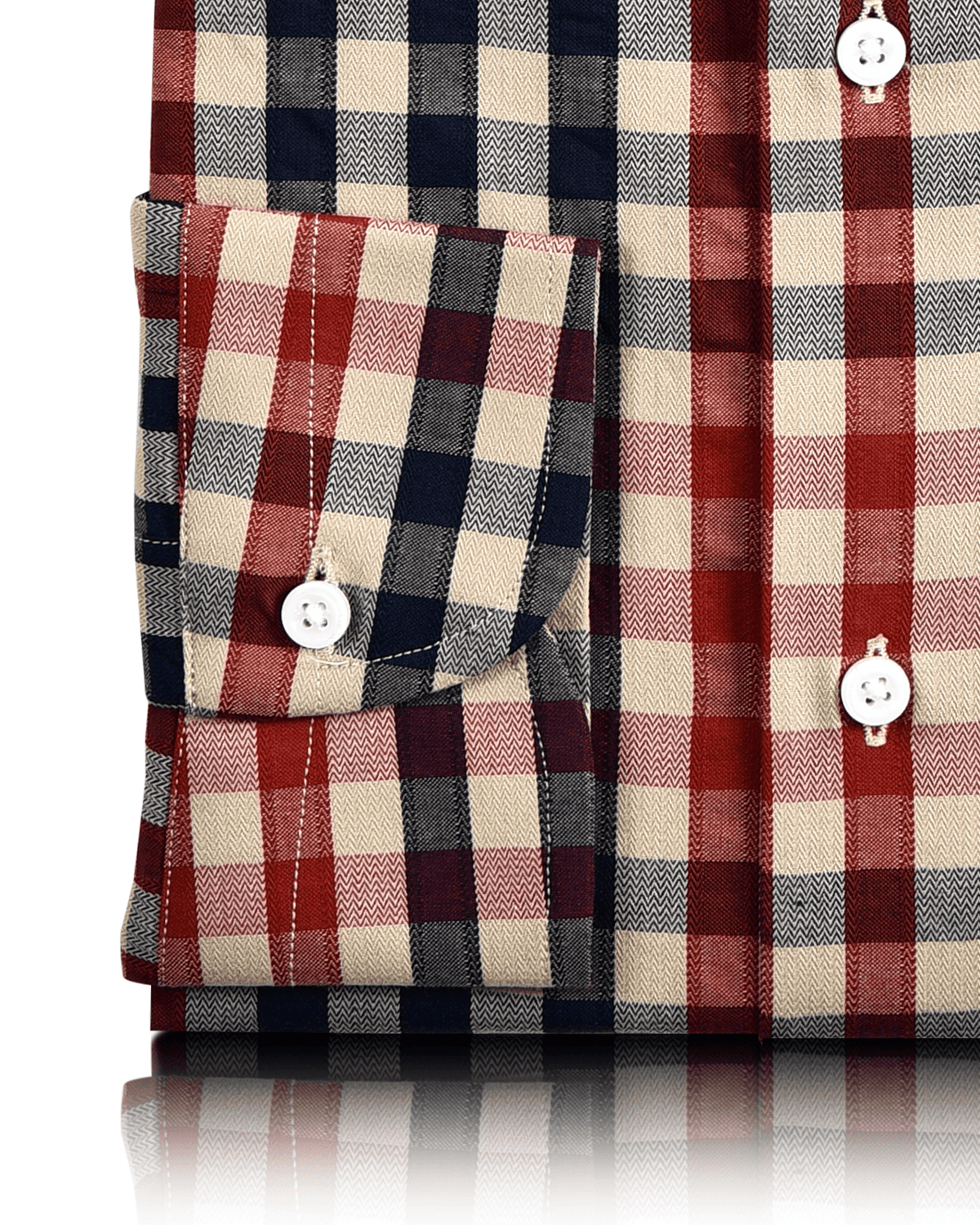 Checks: Red Navy Macro Gingham Herringbone Shirt - 3