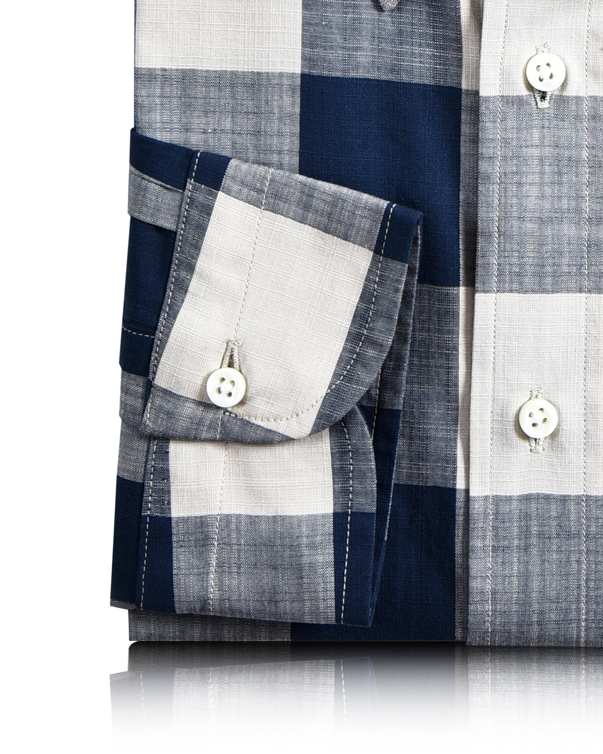 Dark Blue Cream Large Gingham Checks - 3