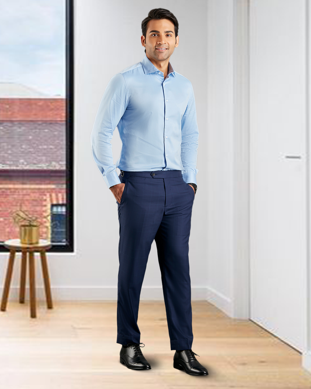 Drago: Super 160s Navy Prince of Wales Checks Dress Pant - 2