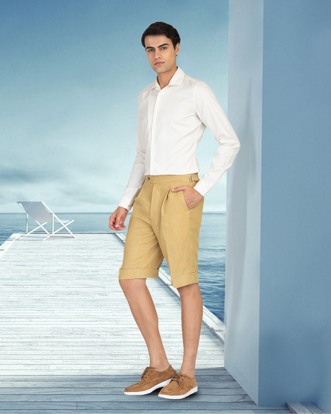 Goldish Yellow Linen Shorts - 3