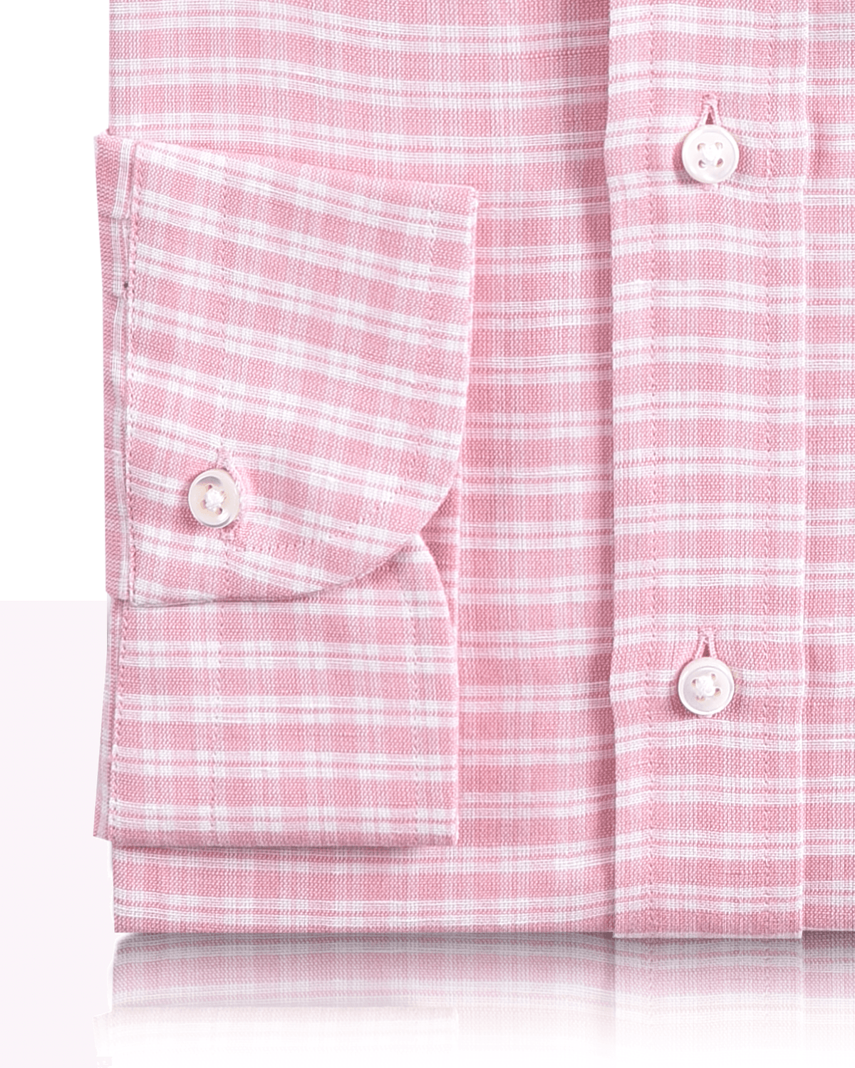 Cotton Linen: Light Pink Tartan Checks On White - 3