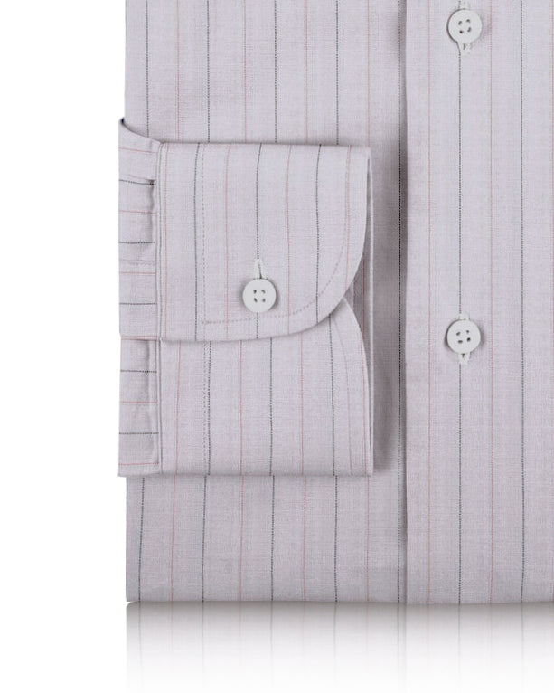 Pullover Shirt in Ecru Wide Black Red Pin Stripes - 3