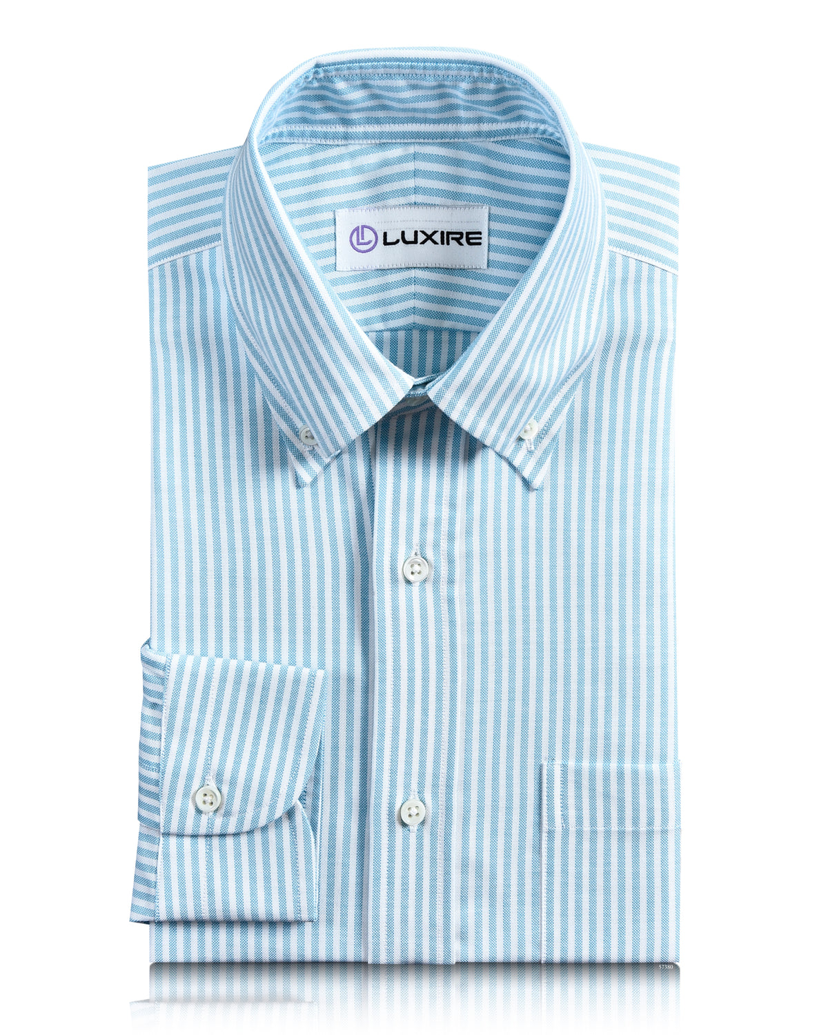 Ferozi Blue on White Oxford University Stripes Shirt - 1