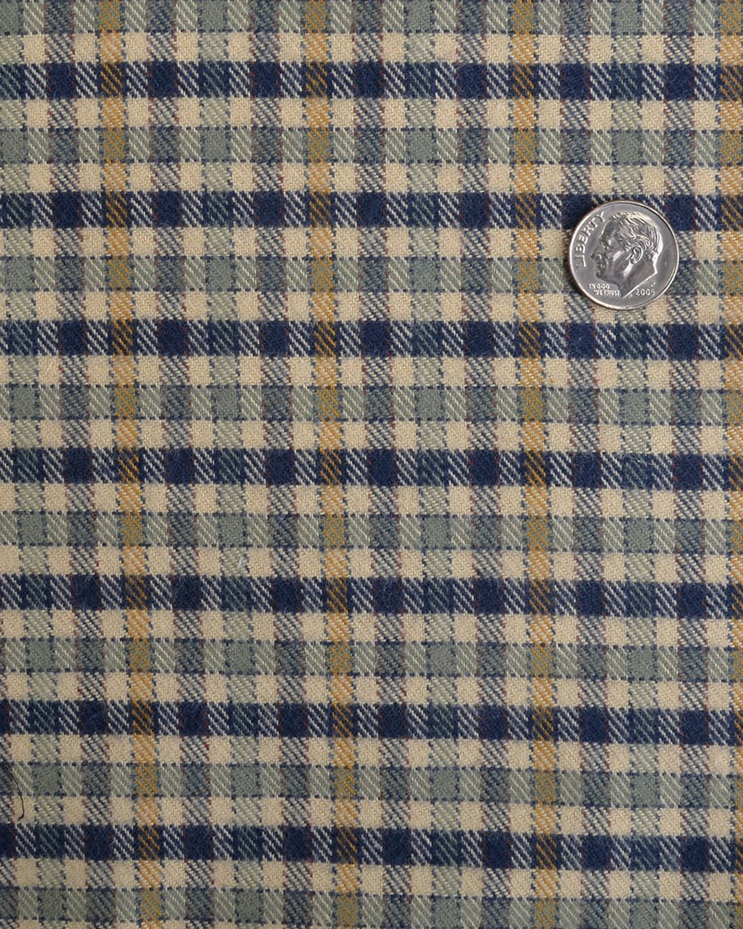 Navy Green Tattersall On Beige Flannel Work Shirt - 5