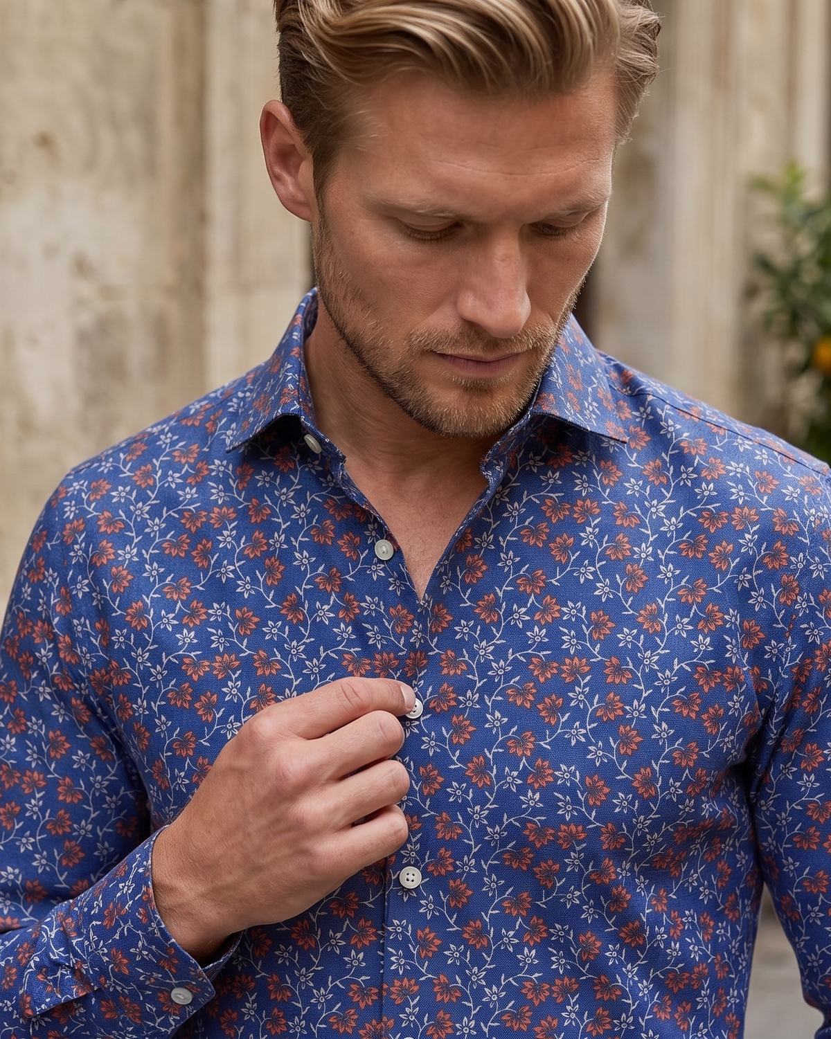 Getzner Floral Printed Shirt on Blue - 2
