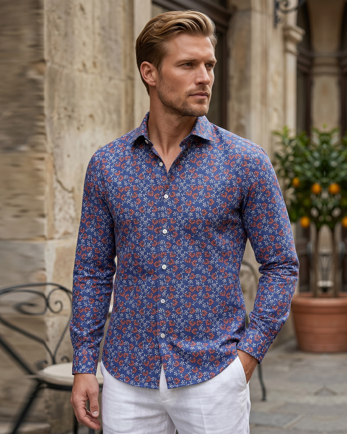 Getzner Floral Printed Shirt on Blue - 1