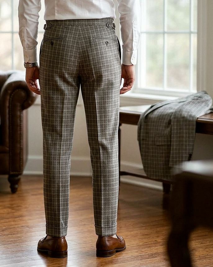Scabal Linen Olive Green Tattersall Checks Pants - 2