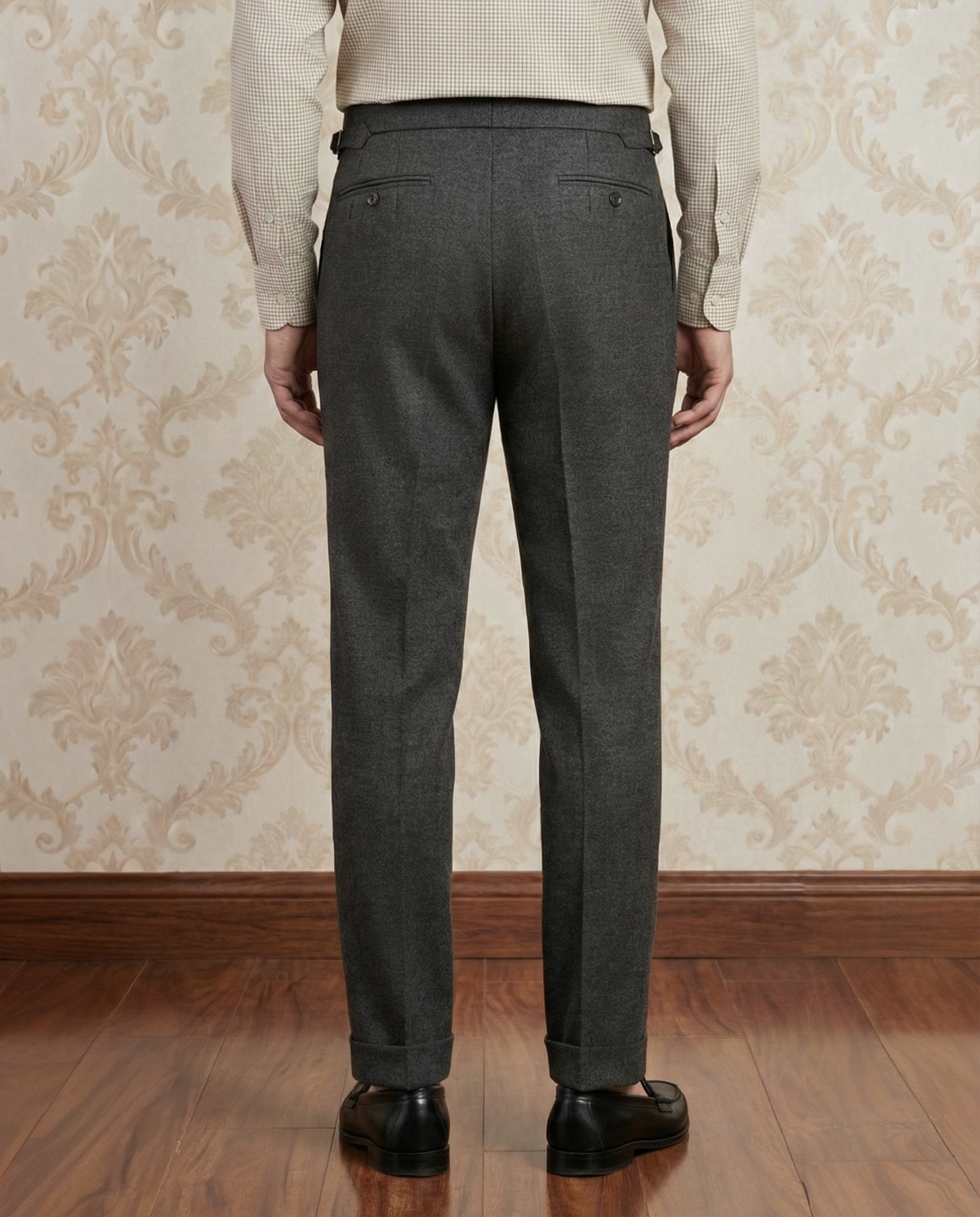 Dugdale Olive Grey Wool Flannel Dress Pant - 4