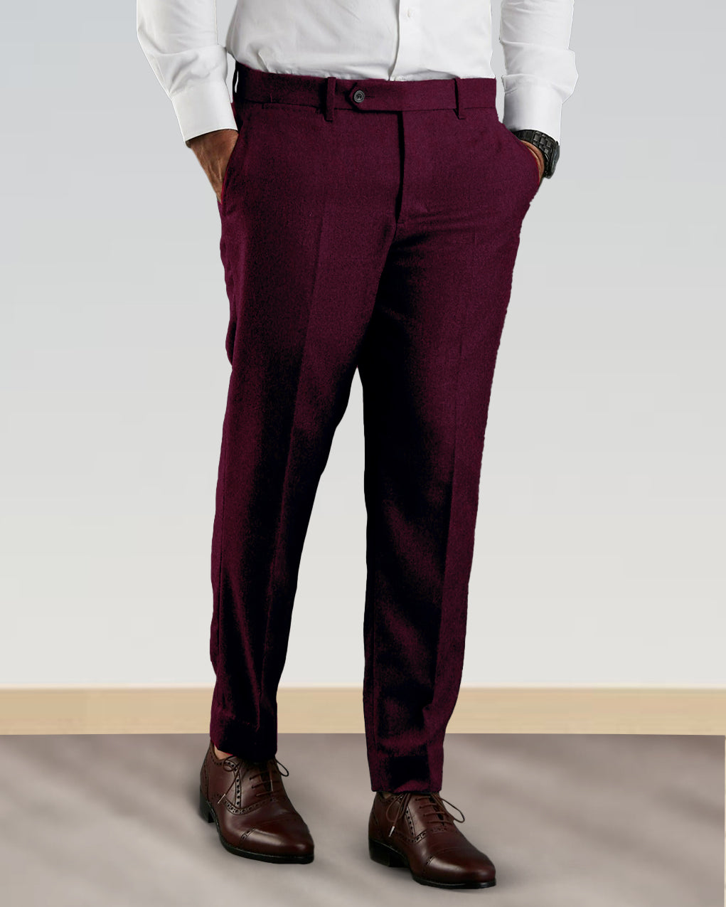 Dugdale Maroon Wool Flannel Dress Pant - 1