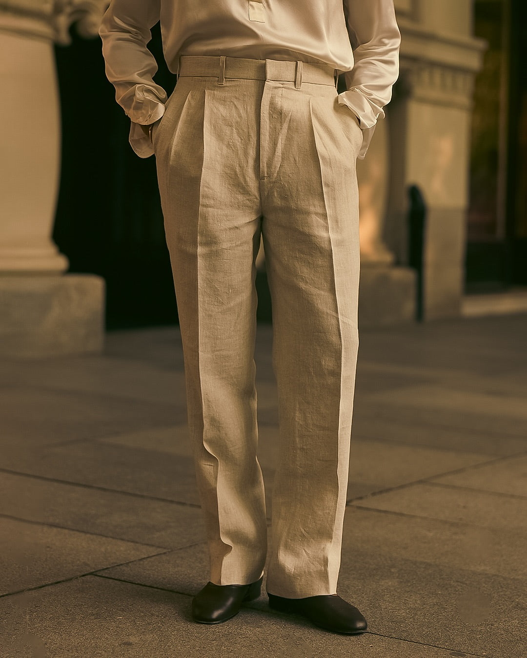 High Waisted Pants in Linen Suiting Muslin - 1