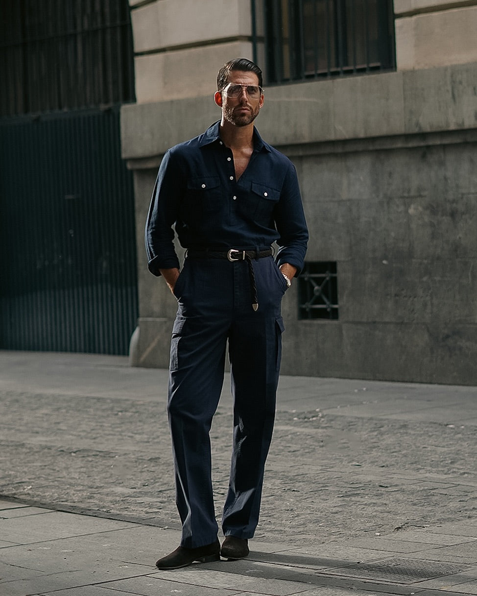 Navy Cotton Twill High Rise Cargo Pant - 15